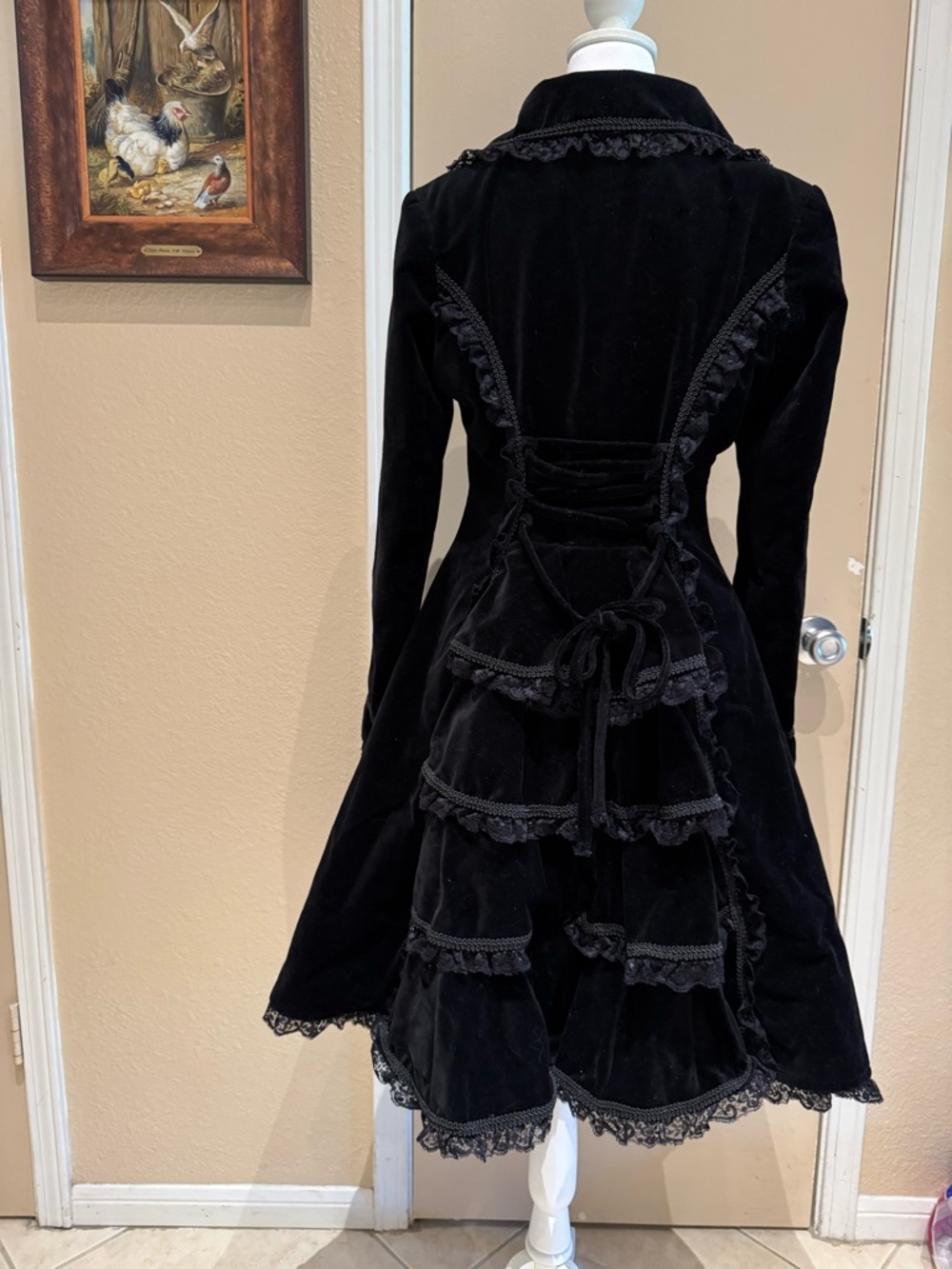 Spin Doctor Black Velvet Lace-Trimmed Goth Steampunk Victorian Coat - Picture 5 of 16
